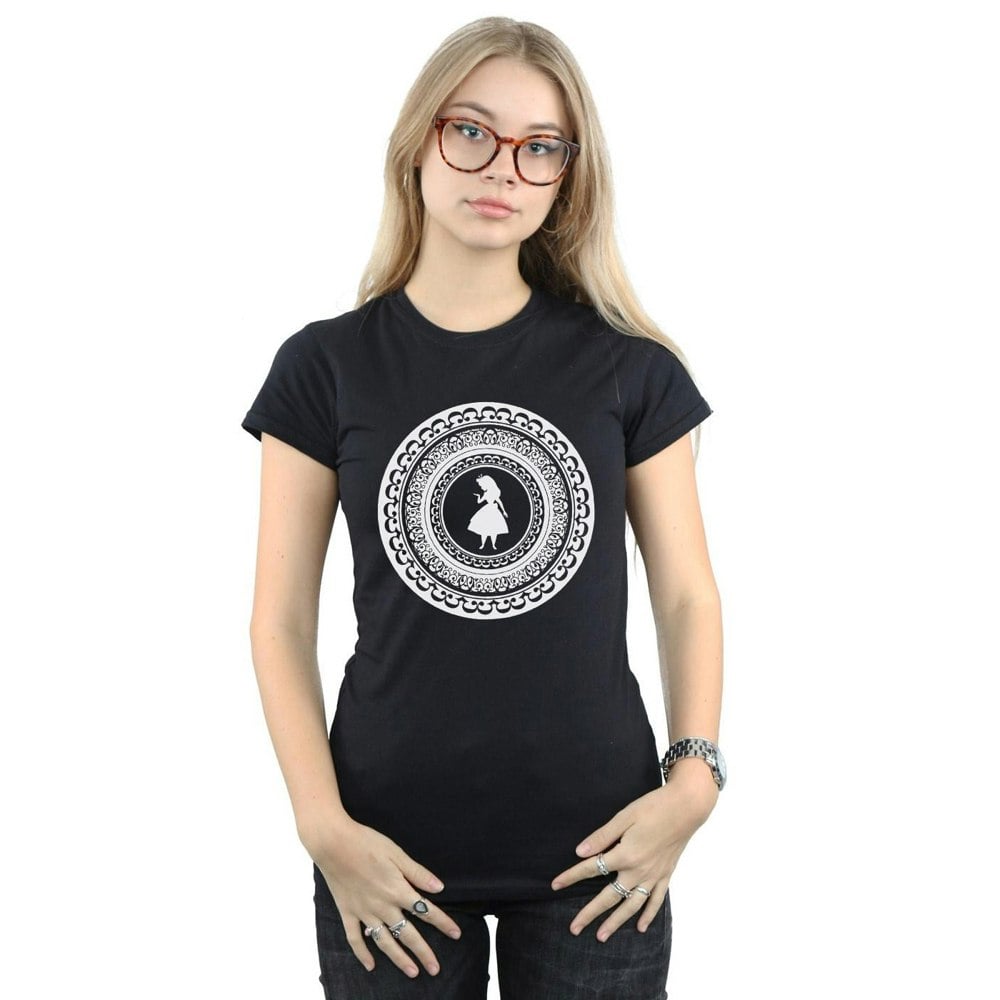 Disney Womens/Ladies Alice In Wonderland Circle Cotton T-Shirt - Black