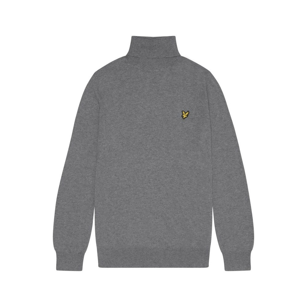 Lyle & Scott Mens Cotton Merino Turtle Neck Jumper - Mid Grey Marl