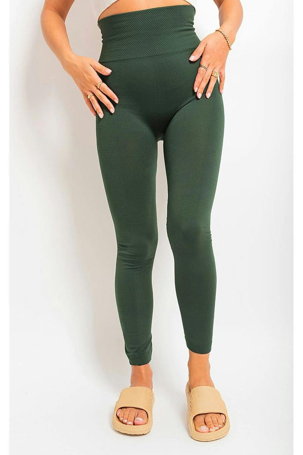 Elaine High Waist Tummy Compression Slimming Leggings - Khaki