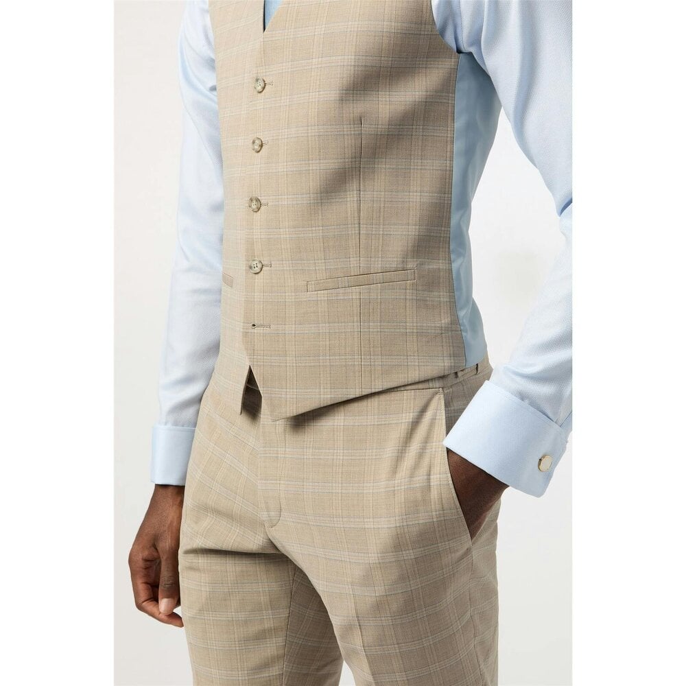 Alexandre Silver Alexandre Tailored Fit Stone Blue Check Waistcoat