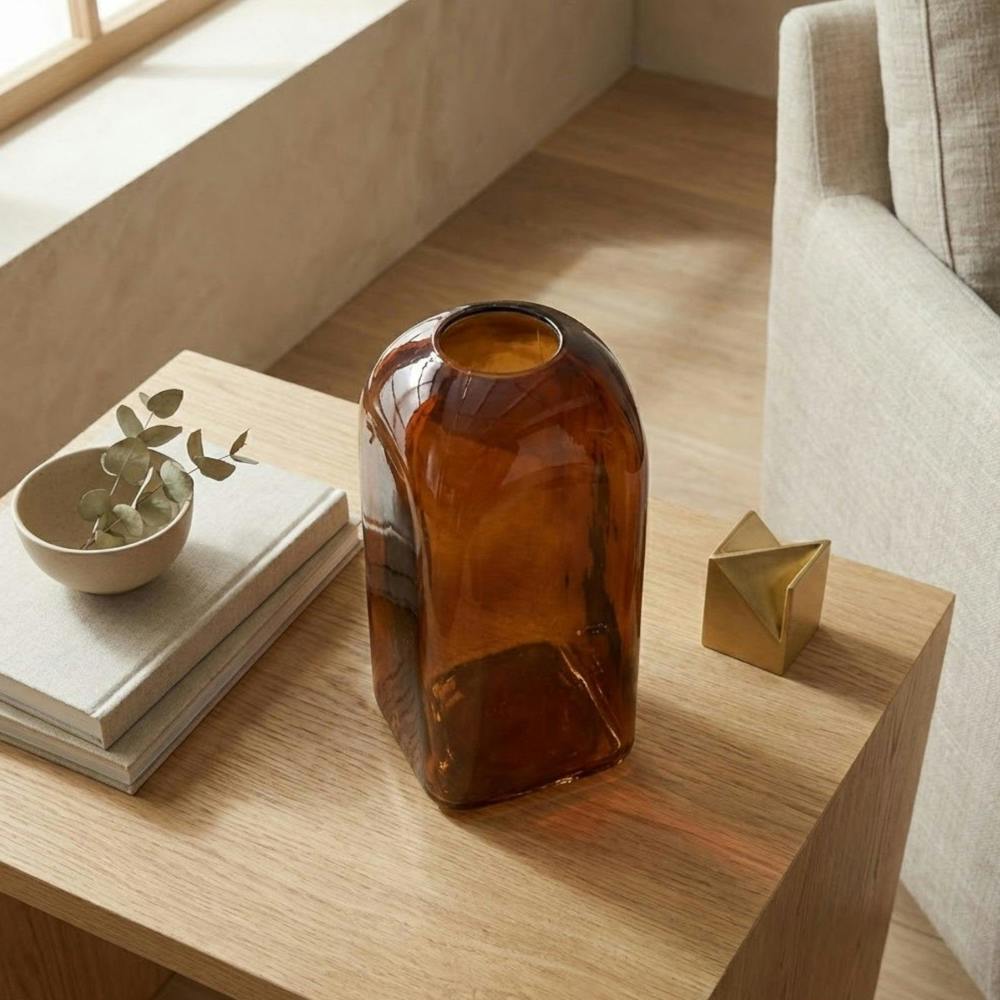 Garden Greatness Burnt Amber Square Bottle Vase