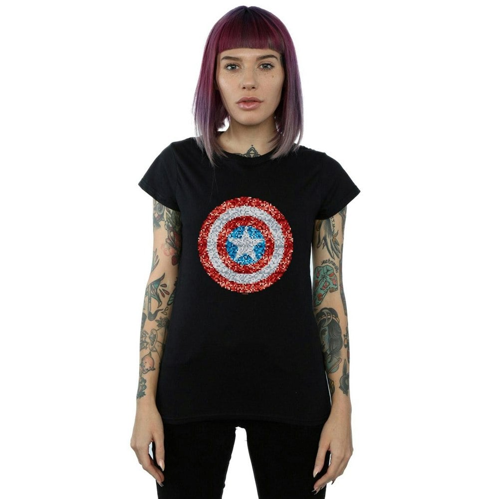 Marvel Womens/Ladies Captain America Pixelated Shield Cotton T-Shirt - Black