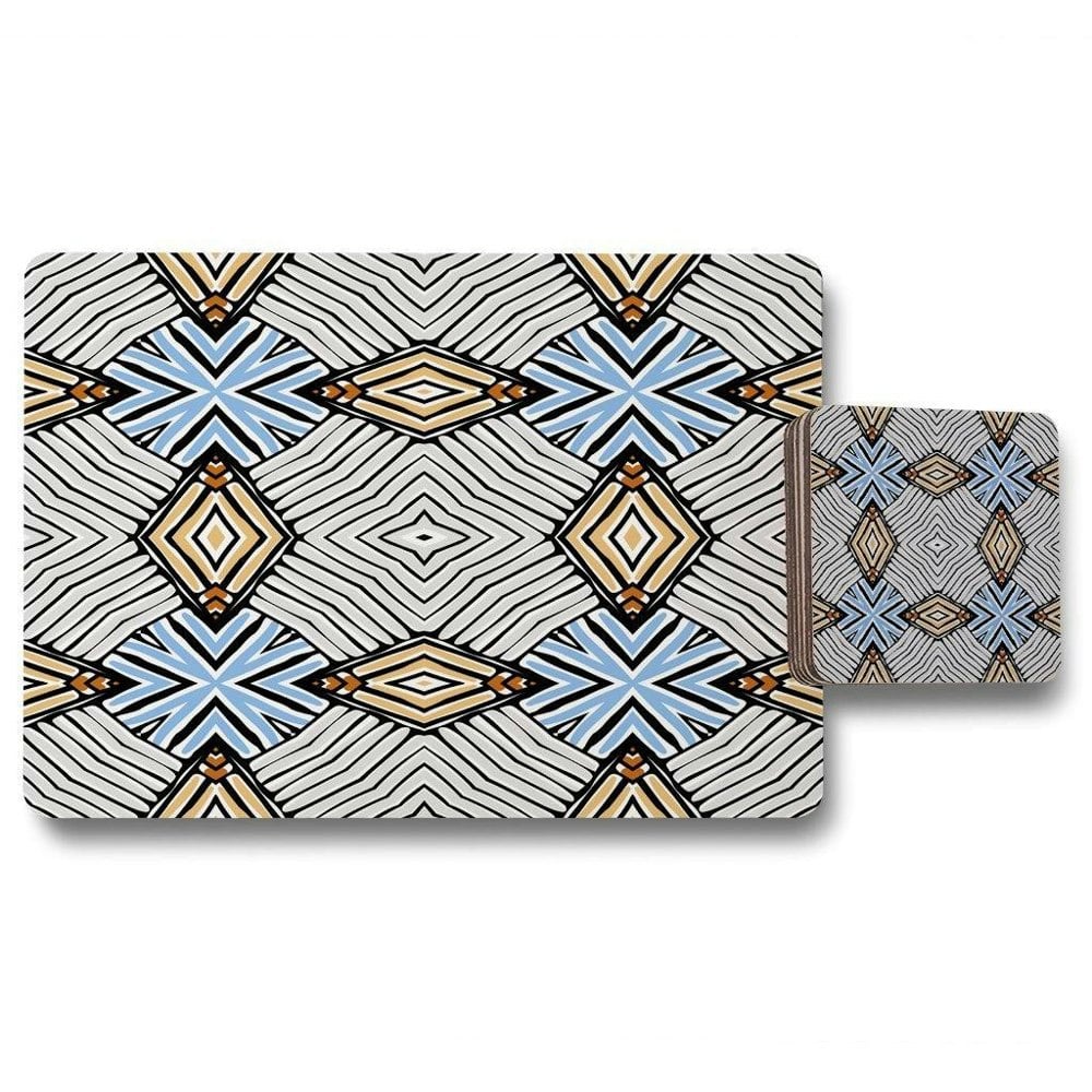 Abstract geometric roughly hatched shapes colored with hand drawn brush stokes (Placemat & Coaster Set) - Andrew Lee Home and Living