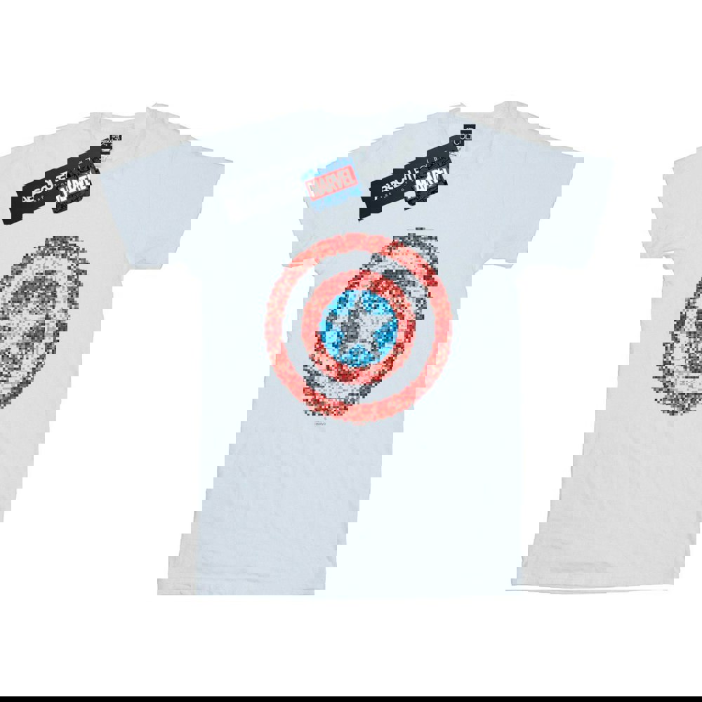 Marvel Womens/Ladies Captain America Pixelated Shield Cotton Boyfriend T-Shirt - White