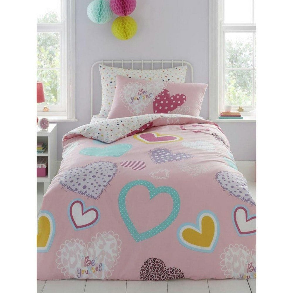 Generic Hearts Duvet Cover Set - Pink/White/Blue