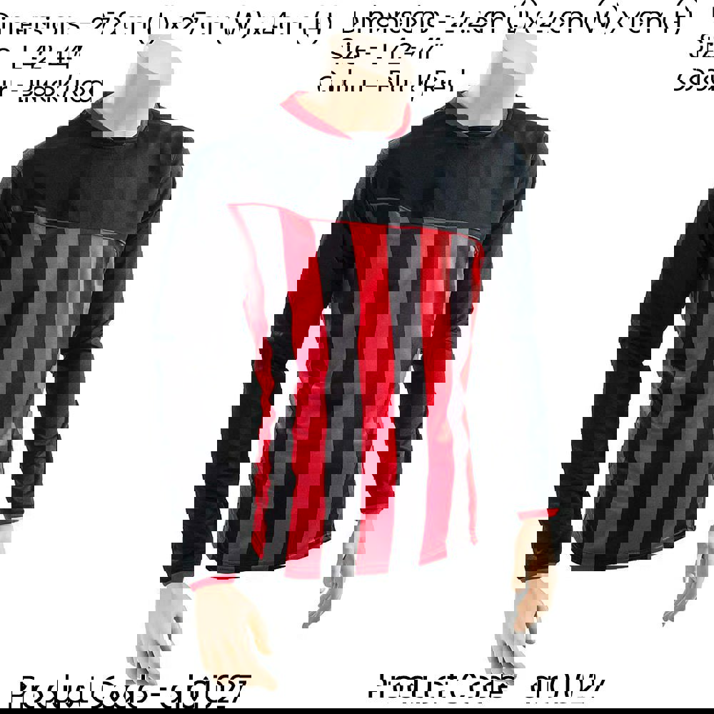 L ADULT Valencia Stripe Long Sleeve PLAIN Football Shirt - BLACK/RED 42-44"