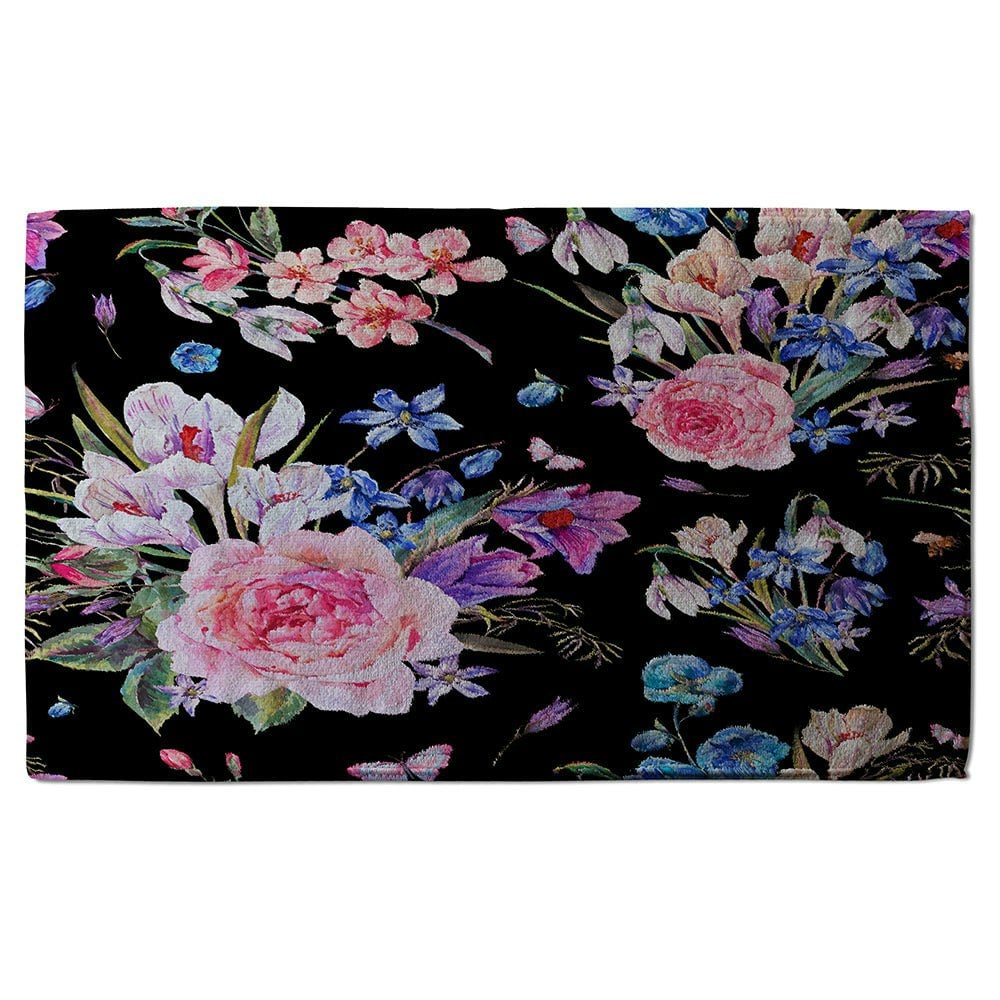 Benjamin Tate Design Bright Pink Flowers on Black (Bath Towel)