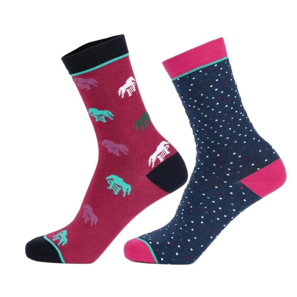 Aubrion Womens/Ladies Horse Bamboo Socks (Pack of 2) - Pink/Blue/Black