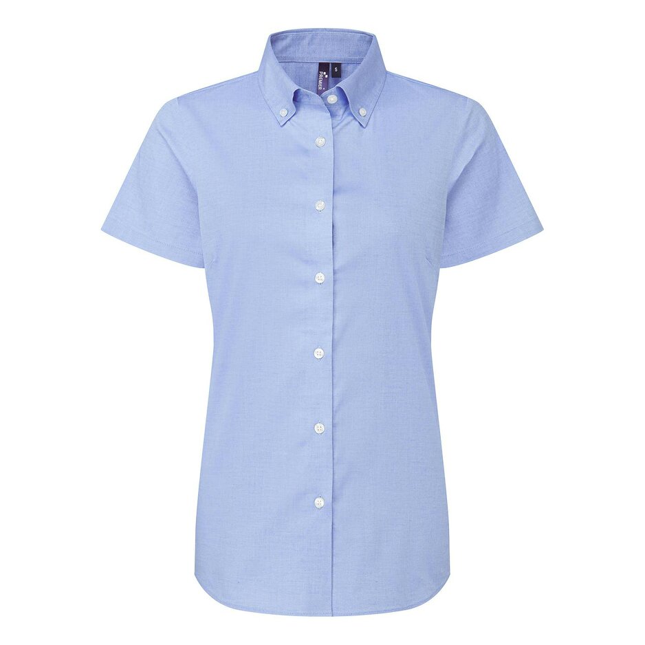 Premier Womens/Ladies Supreme Oxford Short-Sleeved Formal Shirt - Oxford Blue - Oxford Blue - 72% Mercerised Cotton/25% Organic Cotton/3% Elastane