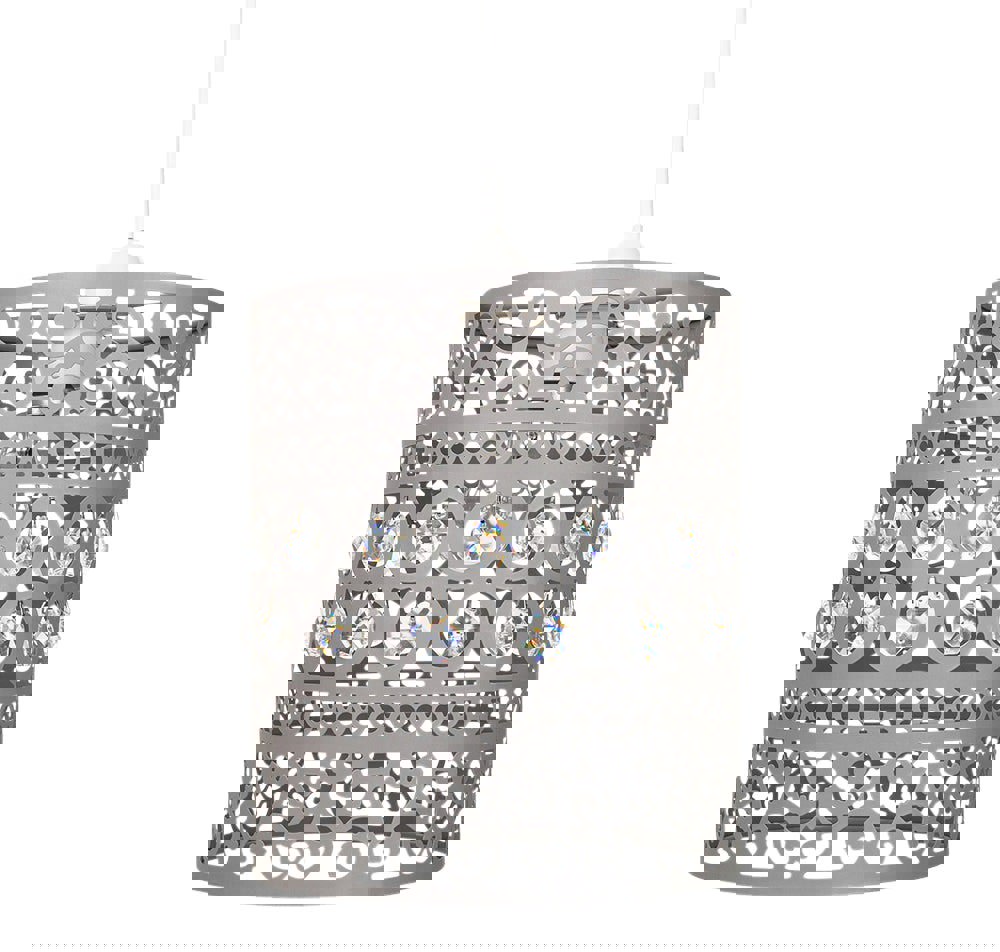 Traditional and Ornate Grey Easy Fit Pendant Shade with Clear Acrylic Droplets Image 1
