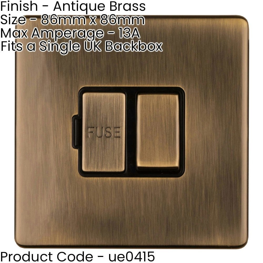 1 Gang 13A Switched Fuse Spur SCREWLESS ANTIQUE BRASS Rocker Mains Isolation