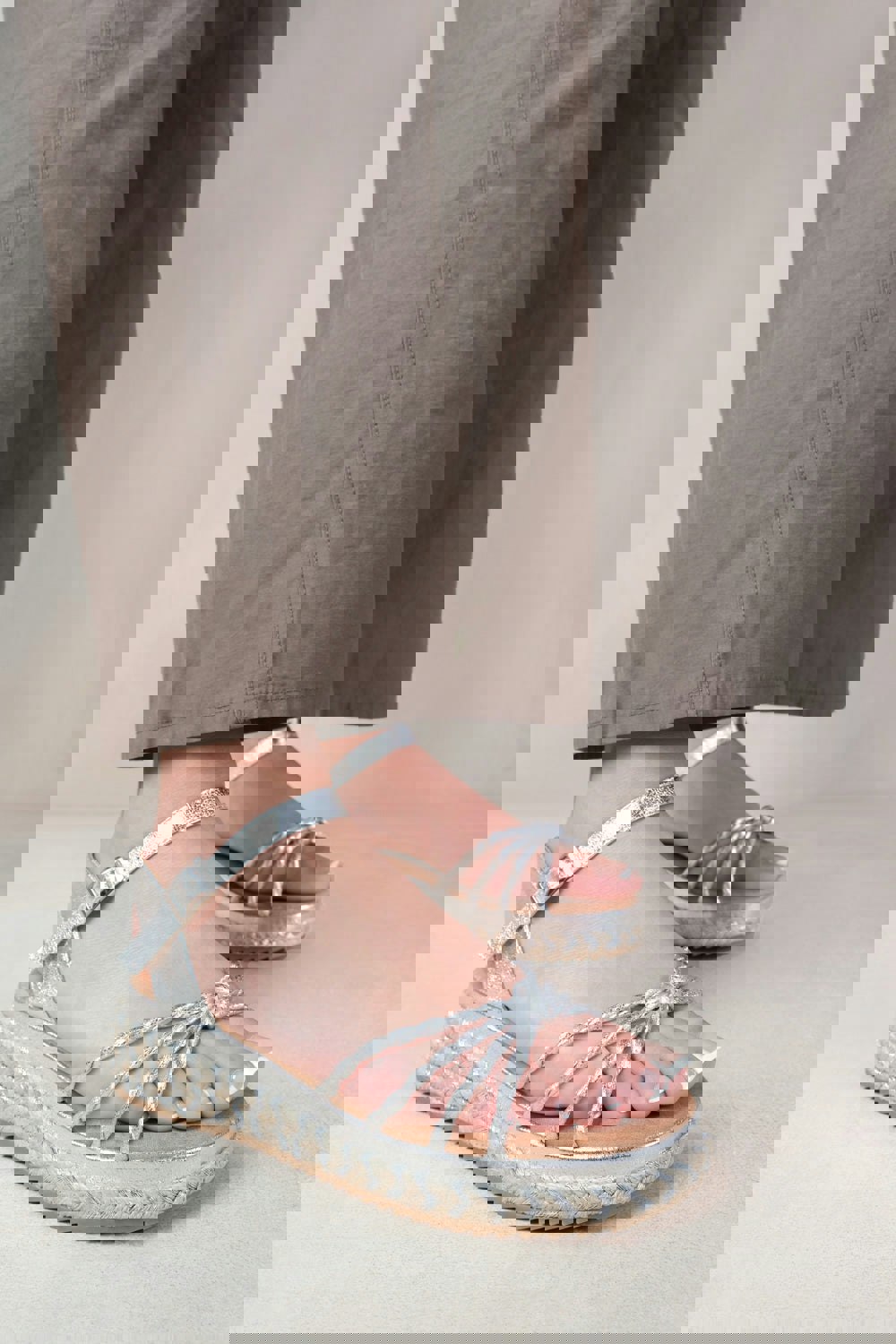 Where's That From Neptune Flat Wedge Sandals With Chevron Sole in Silver Faux Leather