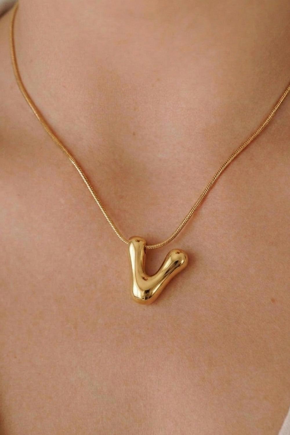 Serla Bubble Initial Gold Plated Necklace Letter V