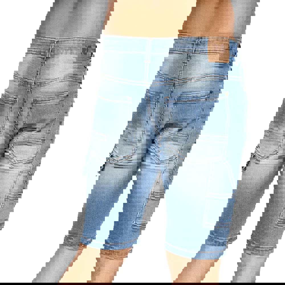 Crosshatch Mens Carpenter Denim Vintage Shorts - Mid Wash