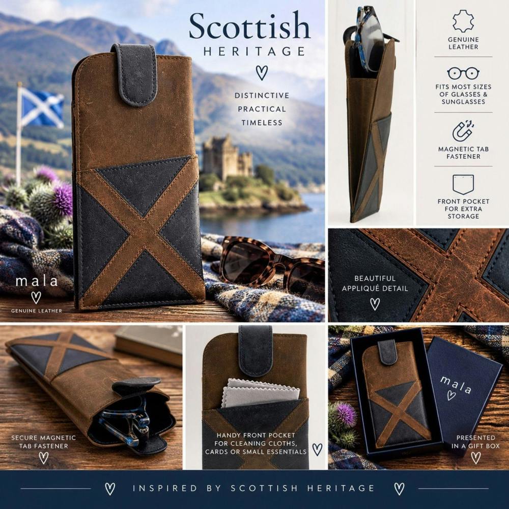 Mala Leather Saltire Scottish Flag Leather Glasses Case
