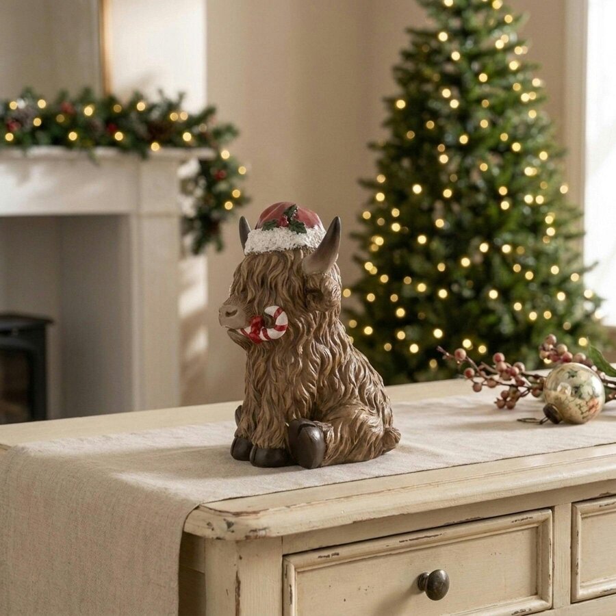 Garden Greatness Festive Resin Highland Cow Ornament