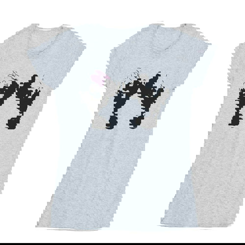 Disney Womens/Ladies Mickey Minnie Kiss Silhouette Cotton T-Shirt - Sports Grey