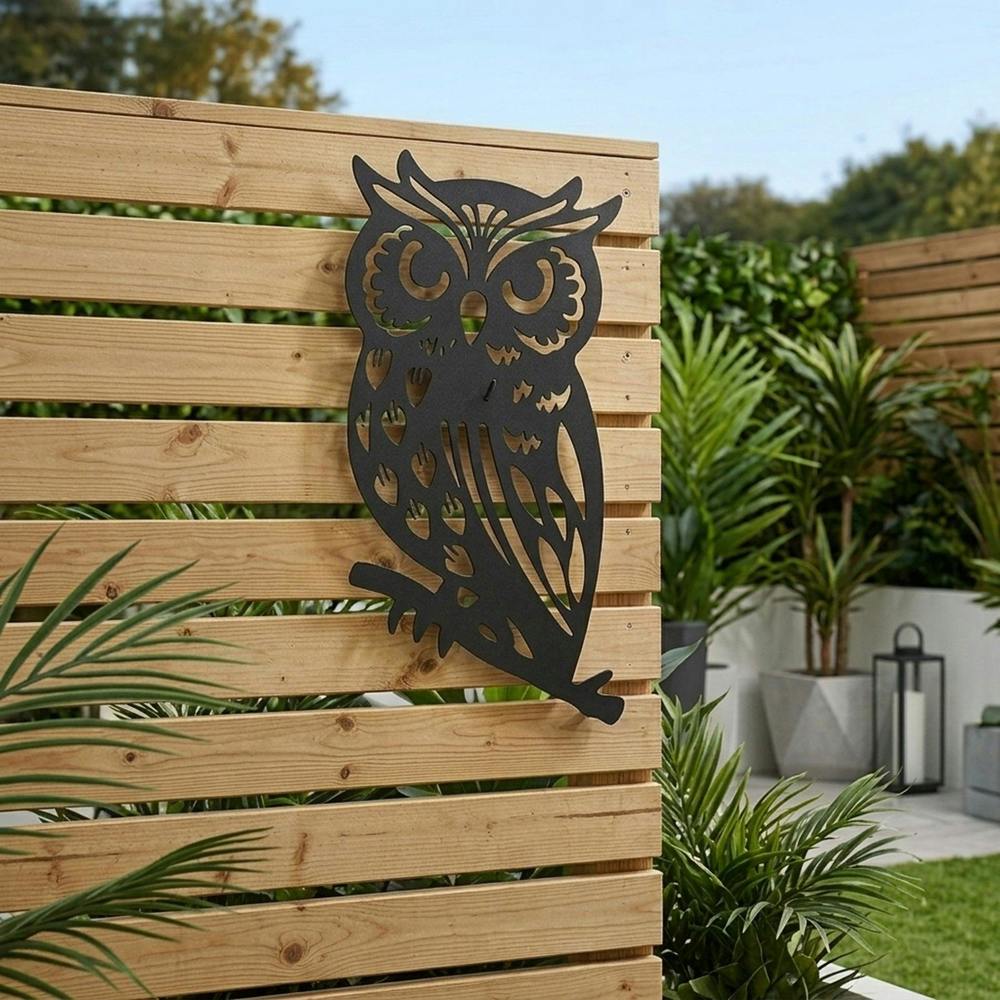 Garden Greatness Lunaria Solar Owl Metal Wall Art