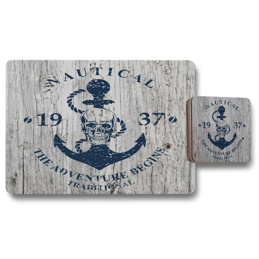 Anchor Print on Wood (Placemat & Coaster Set) - Andrew Lee Home and Living