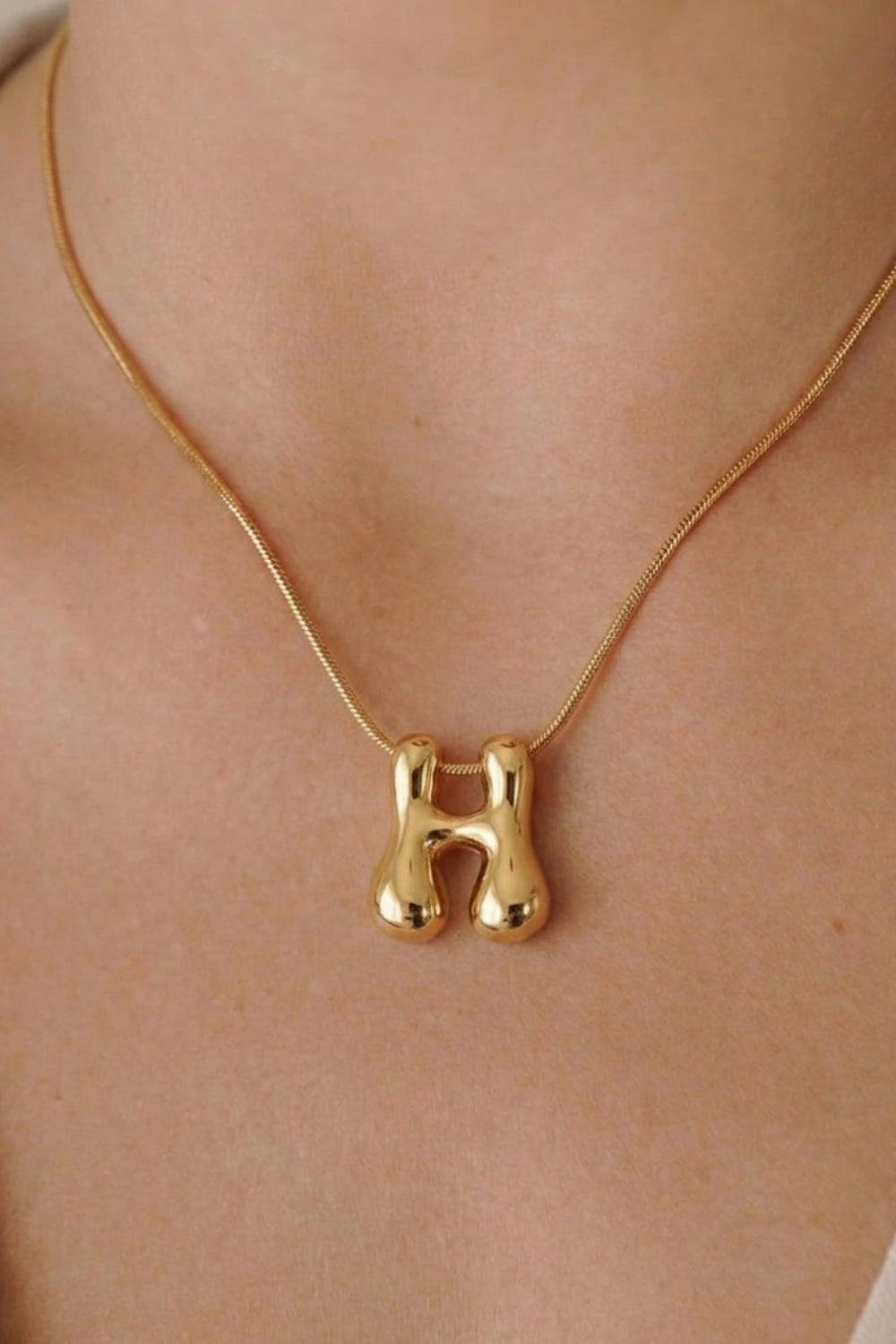 Serla Bubble Initial Gold Plated Necklace Letter H
