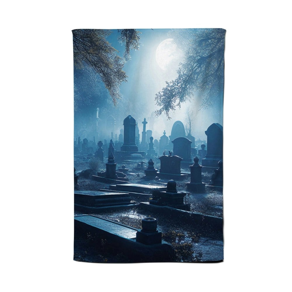 Warren Reed A Breathtaking Scene Of A Moonlit Graveyard Tea Towel