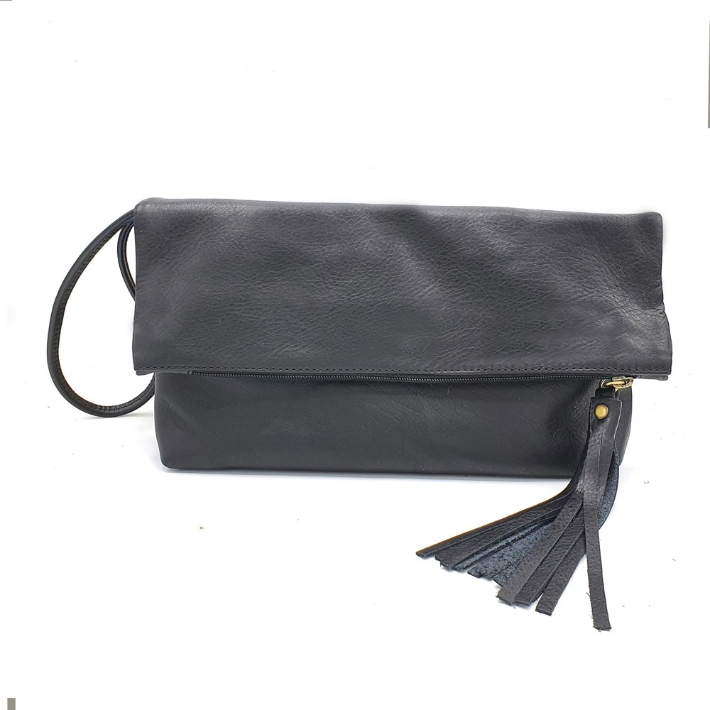 Harfi Black Leather Clutch Handbag Purse For Her