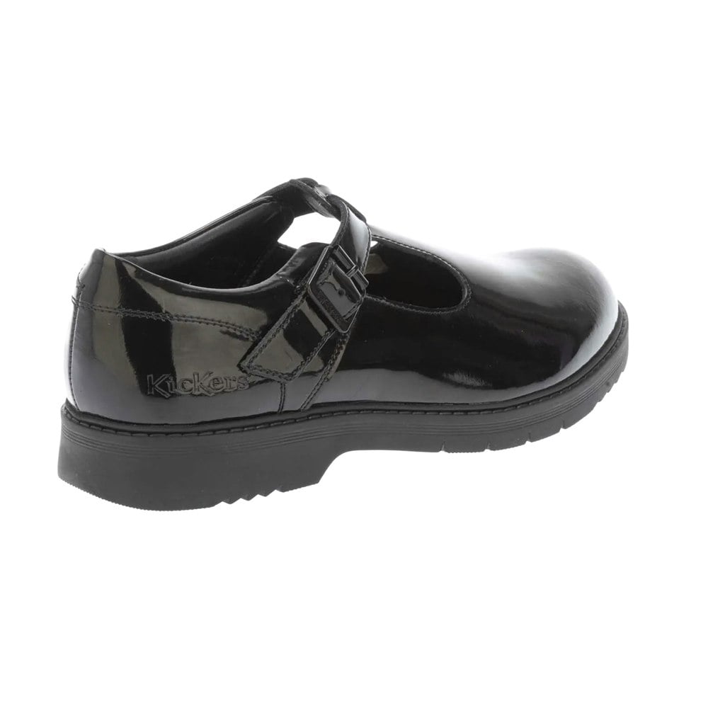 Kickers Girls Finley Patent Leather T-Bar Shoes - Black