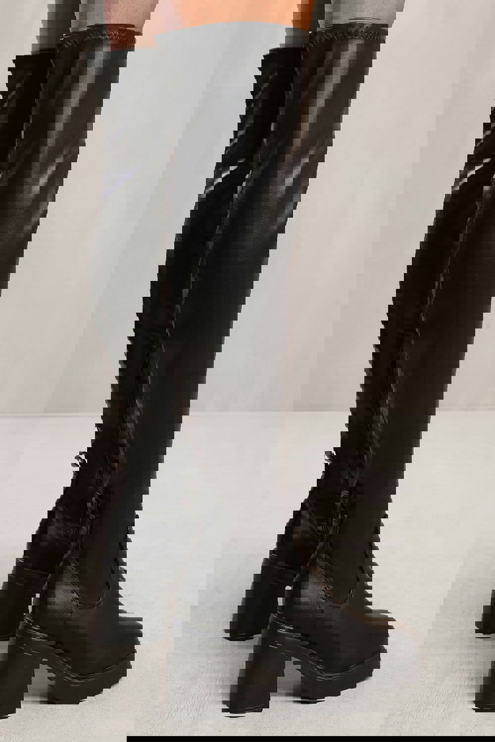 Where's That From Daisy Over the Knee Boot With Chunky Heel in Black Faux Leather