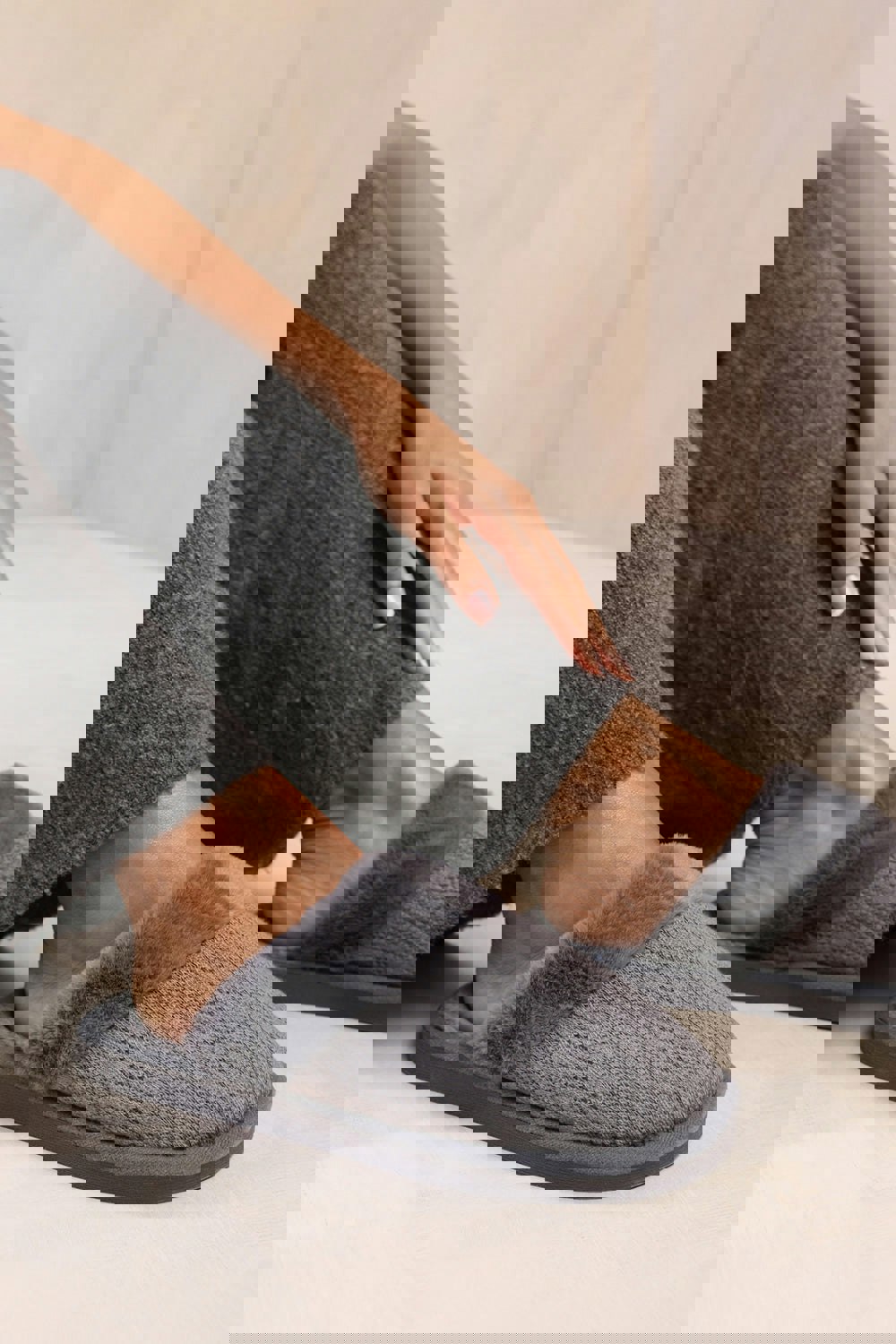 Where's That From Cuddle Knitted Fur Trim Slippers in Grey