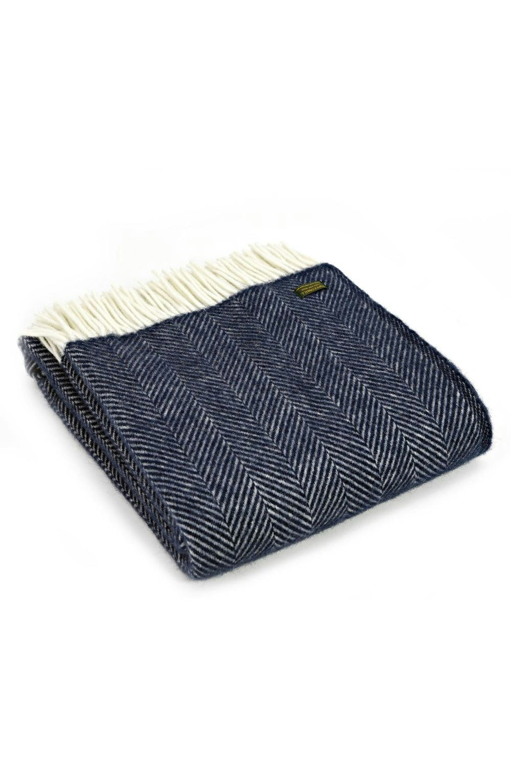 HomeSpace Direct Fishbone Navy Blue Wool Throw