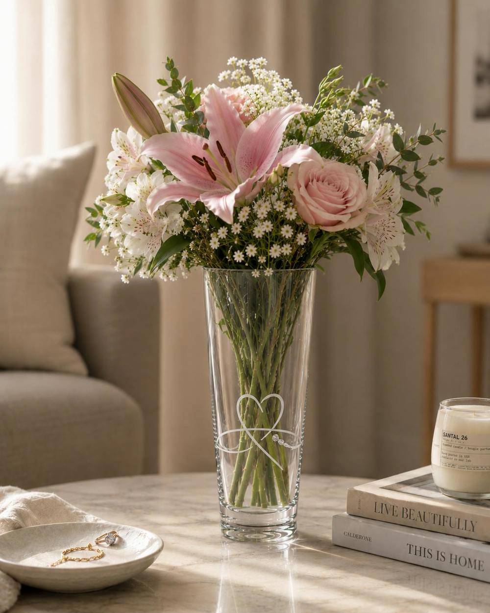 Petit Heart Conical Vase Embellished with Crystals - 30cm