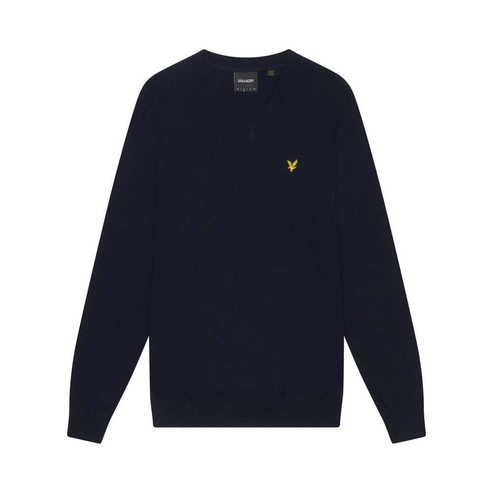 Lyle & Scott Mens Cotton Merino V Neck Jumper - Dark Navy