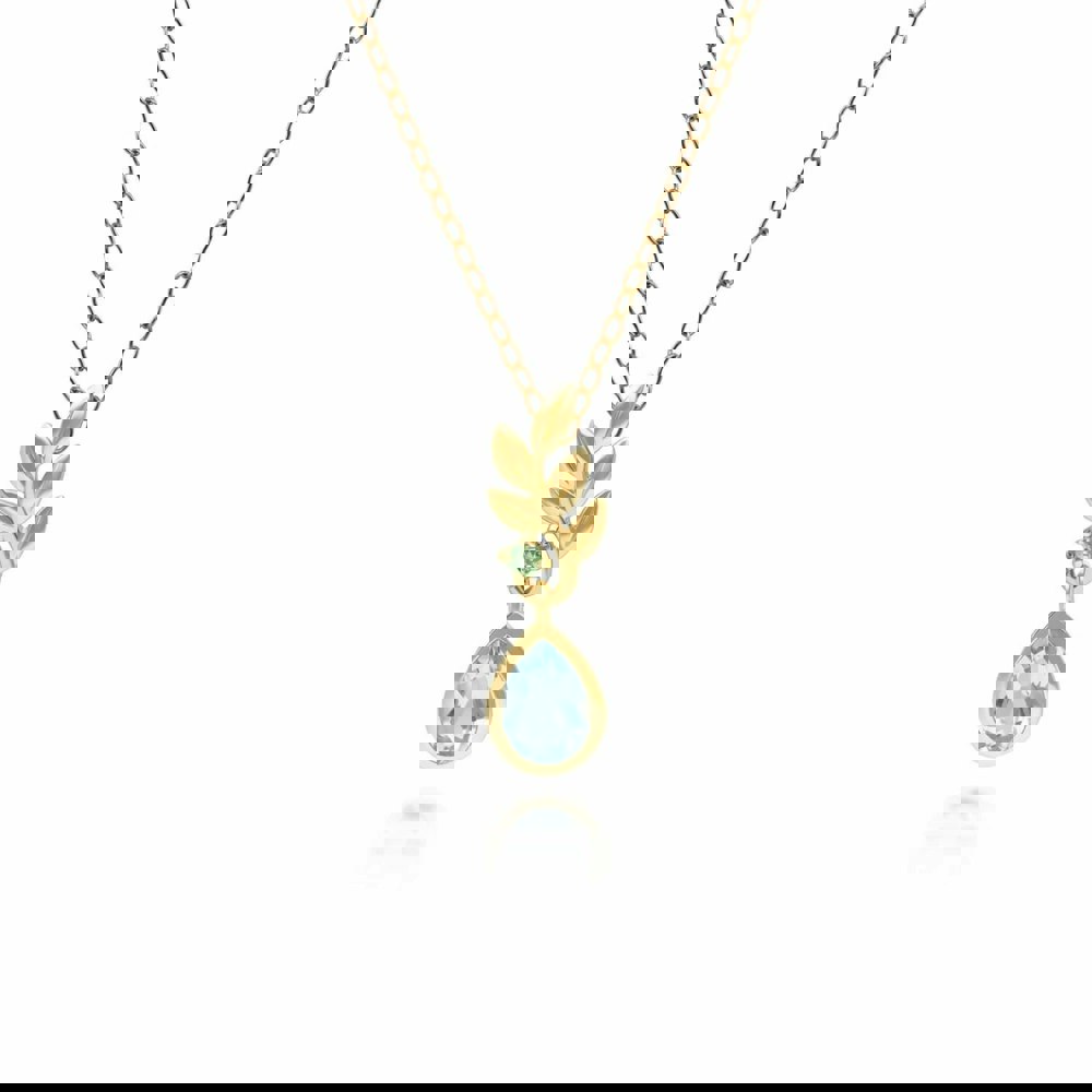 135P2116019 O Leaf Sky Blue topaz & Tsavorite Pendant In 9ct Yellow Gold Front