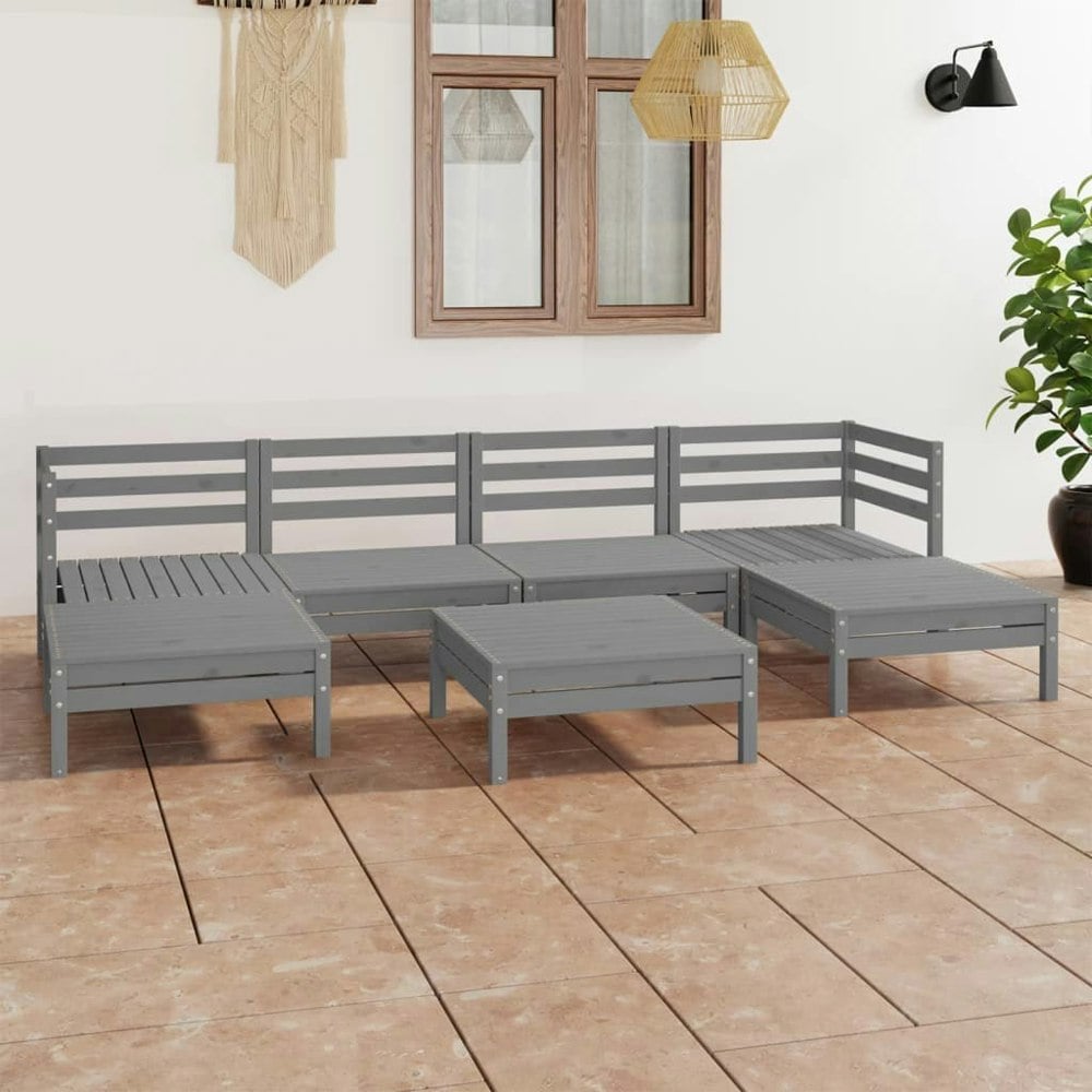 Berkfield 7 Piece Garden Lounge Set Grey Solid Wood Pine