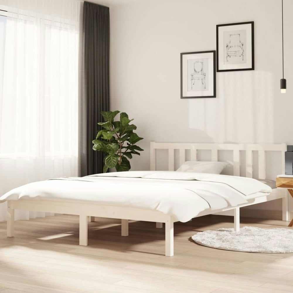 Berkfield Bed Frame White Solid Wood 140x200 cm