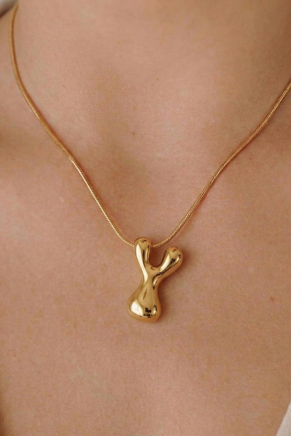 Serla Bubble Initial Gold Plated Necklace Letter Y