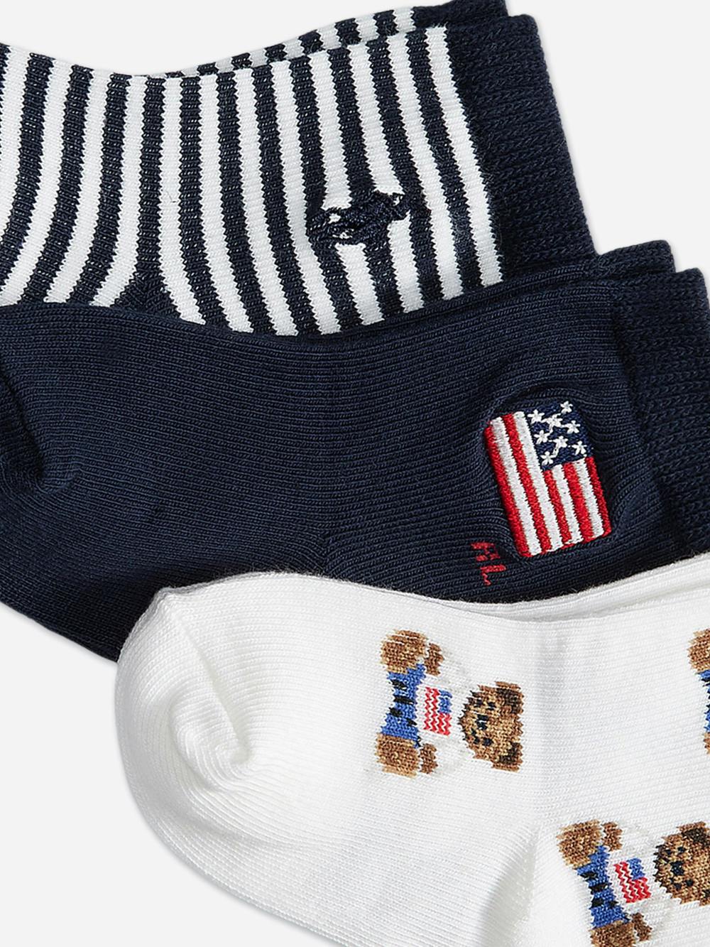 Ralph Lauren Kids Ralph Lauren Baby Boys 3 Pack American Bear Socks Set in Navy