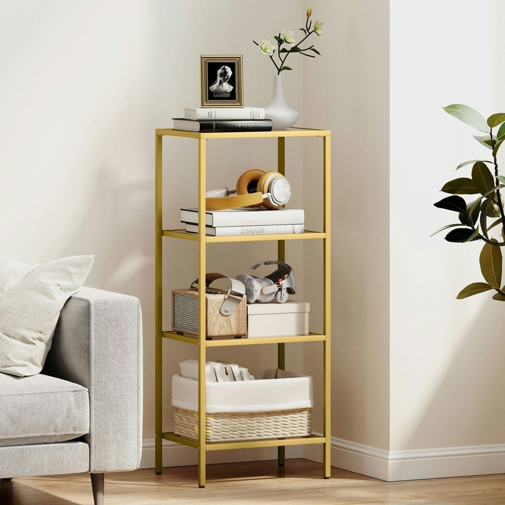 HOMCOM 4-Tier Shelving Unit Modern Glass Shelf | Rackhams
