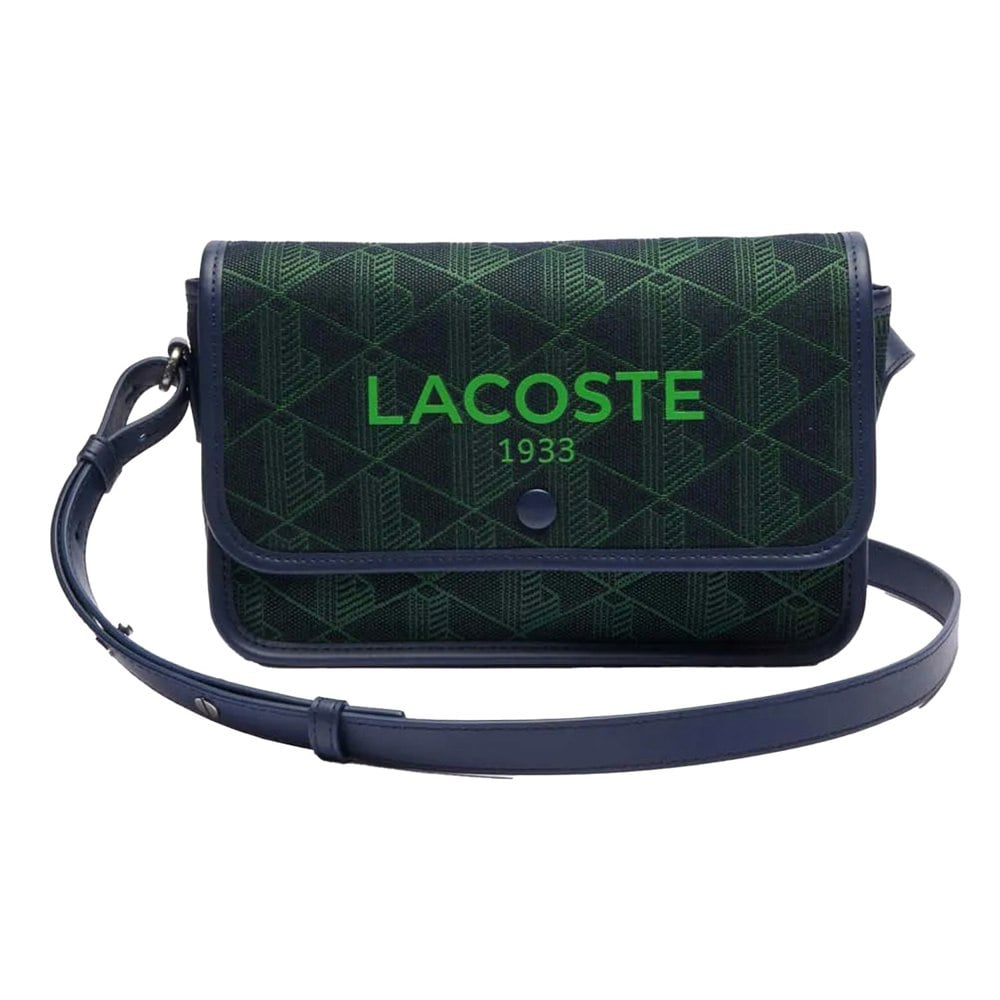 Lacoste Womens Heritage Jacquard Flap Closure Satchel - Blue