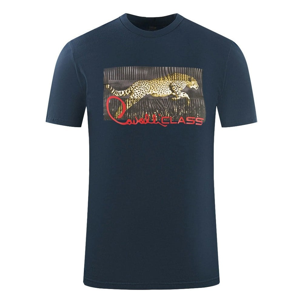 Cavalli Class Boxed Leopard Logo T-Shirt - Navy Blue