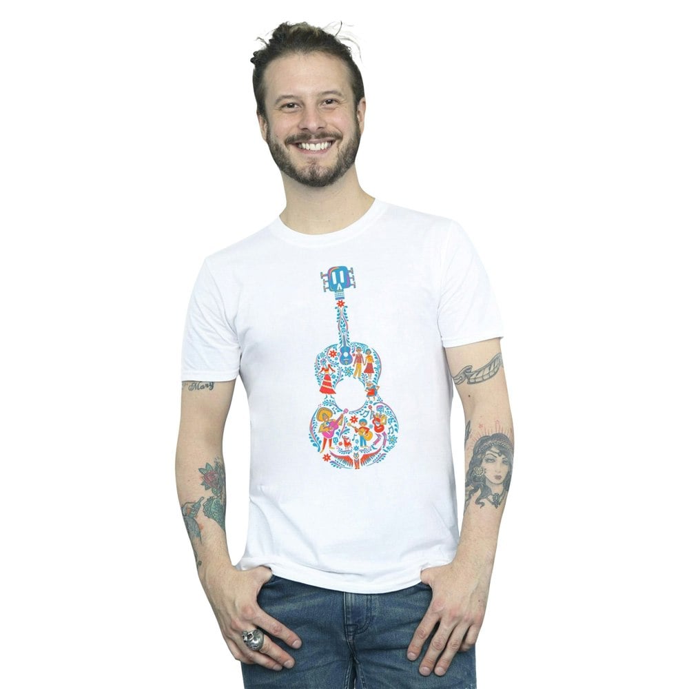 Disney Mens Coco Guitar Pattern T-Shirt - White
