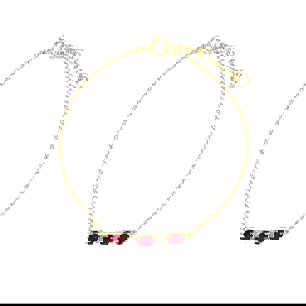135L0263029 Classic Style Oval Ruby & Diamond Bracelet in 9ct Yellow Gold 1