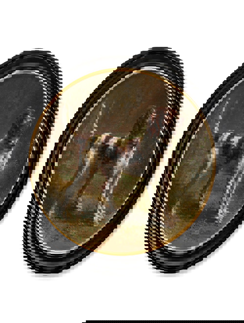 Exceptional Art c.1856 Beagle Bloodhound - Round Frame