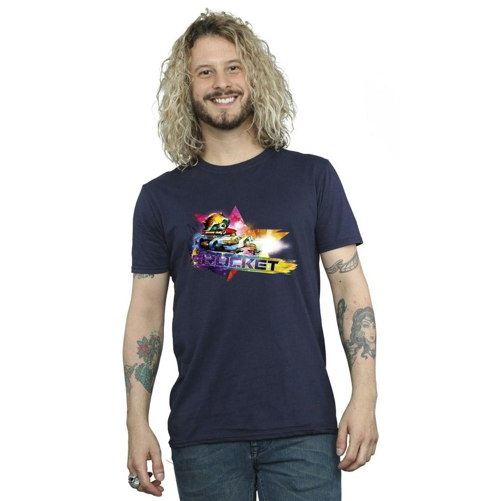 Marvel Mens Guardians Of The Galaxy Abstract Rocket Raccoon T-Shirt - Navy Blue