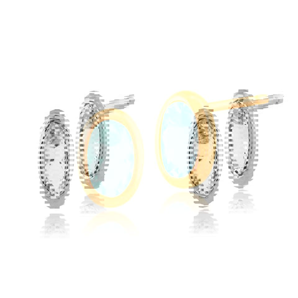 Classic Oval Aquamarine Stud Earrings in 9ct Yellow Gold 6x4mm - Gemondo