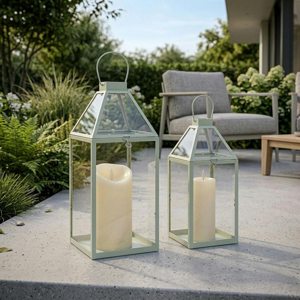 Garden Greatness Sage Green Decorative Lanterns Set