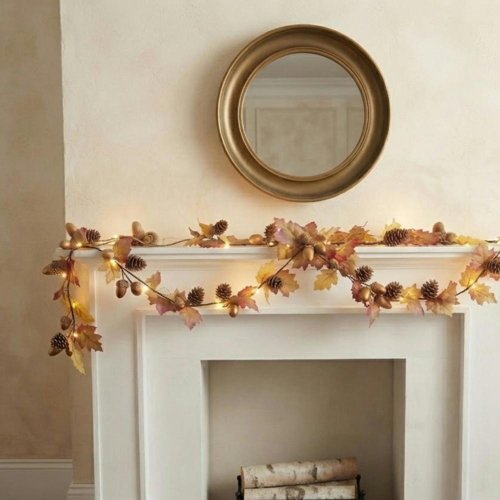 Garden Greatness 2M Acorn Maple Lead Pinecone LED Garland