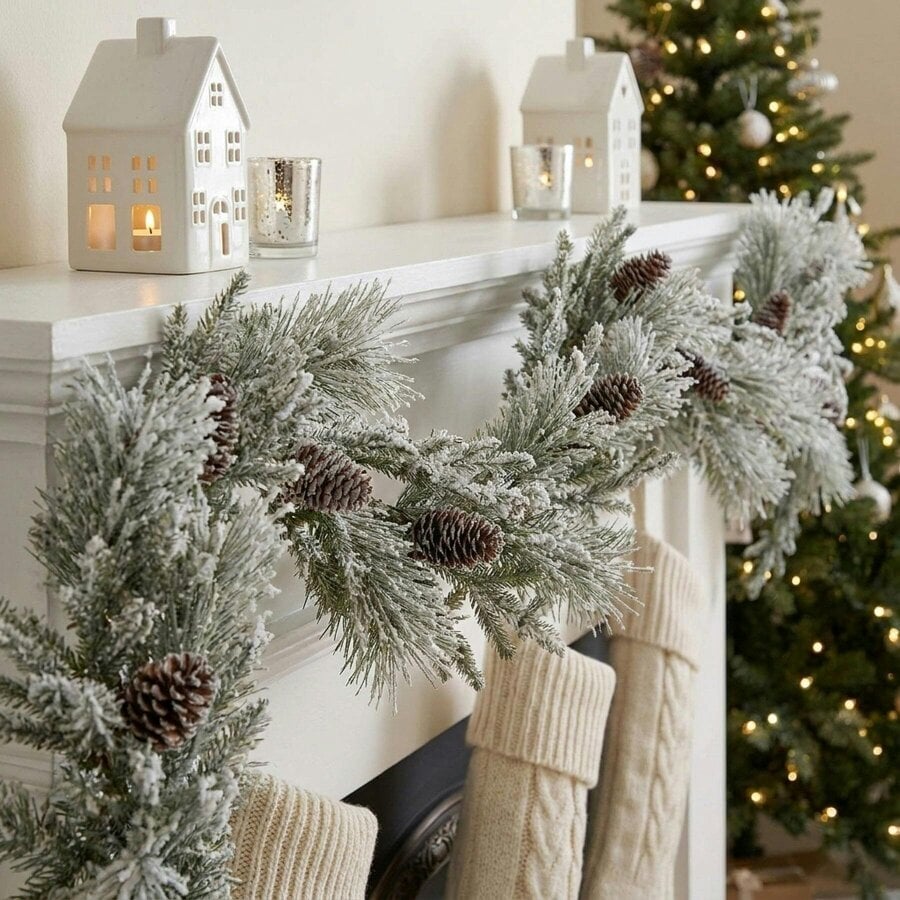 Garden Greatness Deluxe Traditional Festive Snowy Garland