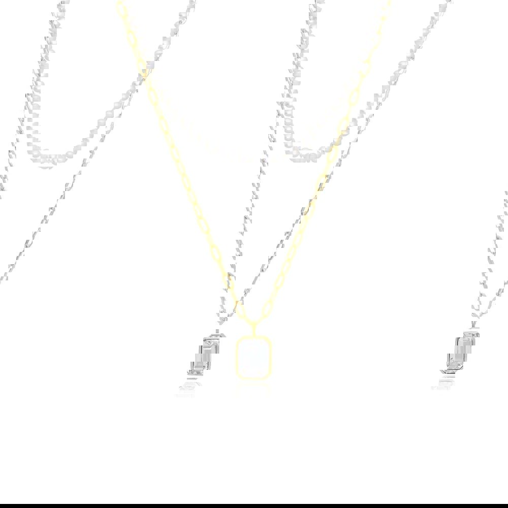 270N038001925 ECFEW™ Unifier White Topaz & Pearl Layered Necklace In Sterling Silver 1