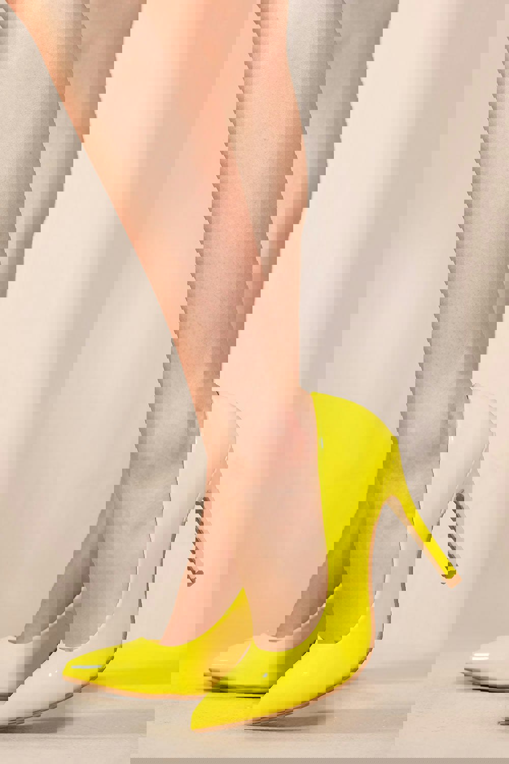 Where's That From Leah Toe Pump High Heel in Yellow Neon Patent Faux Leather